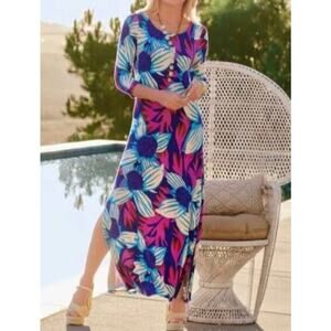 Soft Surroundings Floral Maxi Dress Petite Small Blue Pink Tropical Print